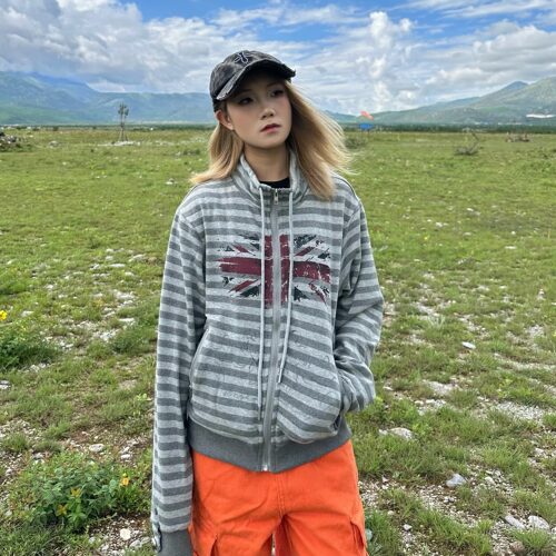 美式字母印花短款开衫卫衣女