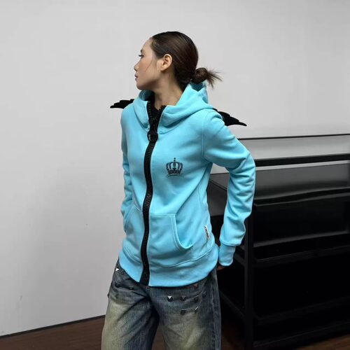 美式复古可拆帽天使翅膀连帽卫衣