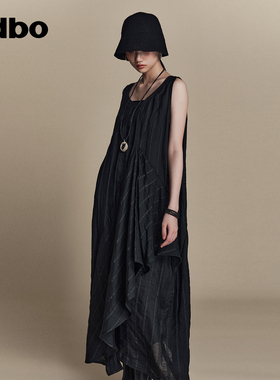 odbo/欧迪比欧 苎麻无袖背心连衣裙女夏季微透高级感条纹裙层次感
