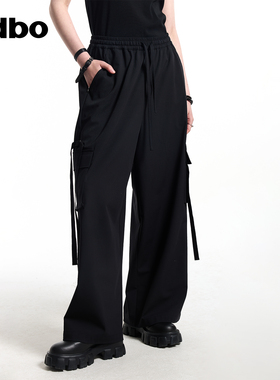 odbo/欧迪比欧松紧腰大口袋工装裤女春夏新品宽松时尚阔腿裤直筒