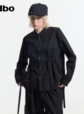 odbo/欧迪比欧时尚百搭衬衫女春秋收腰压褶设计长袖衬衣通勤上衣