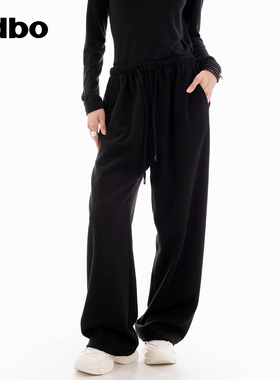odbo/欧迪比欧抽绳休闲直筒阔腿裤女秋冬宽松运动长裤系带烟管裤