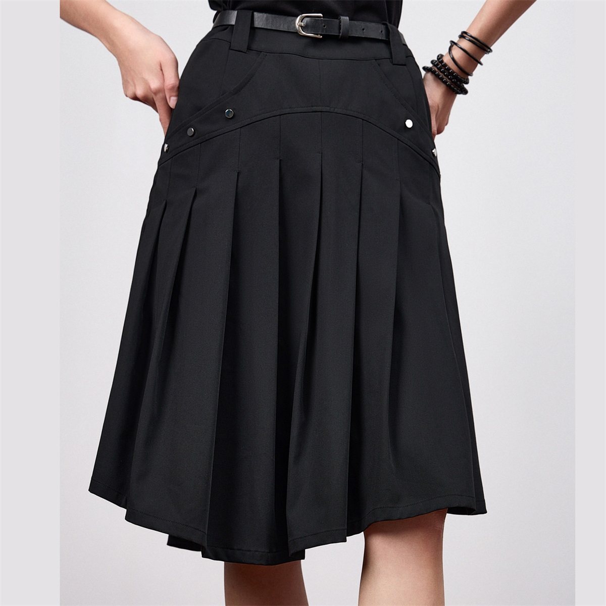 odbo/欧迪比欧原创设计感百褶裙女夏薄款垂感半身裙高腰显瘦a字裙