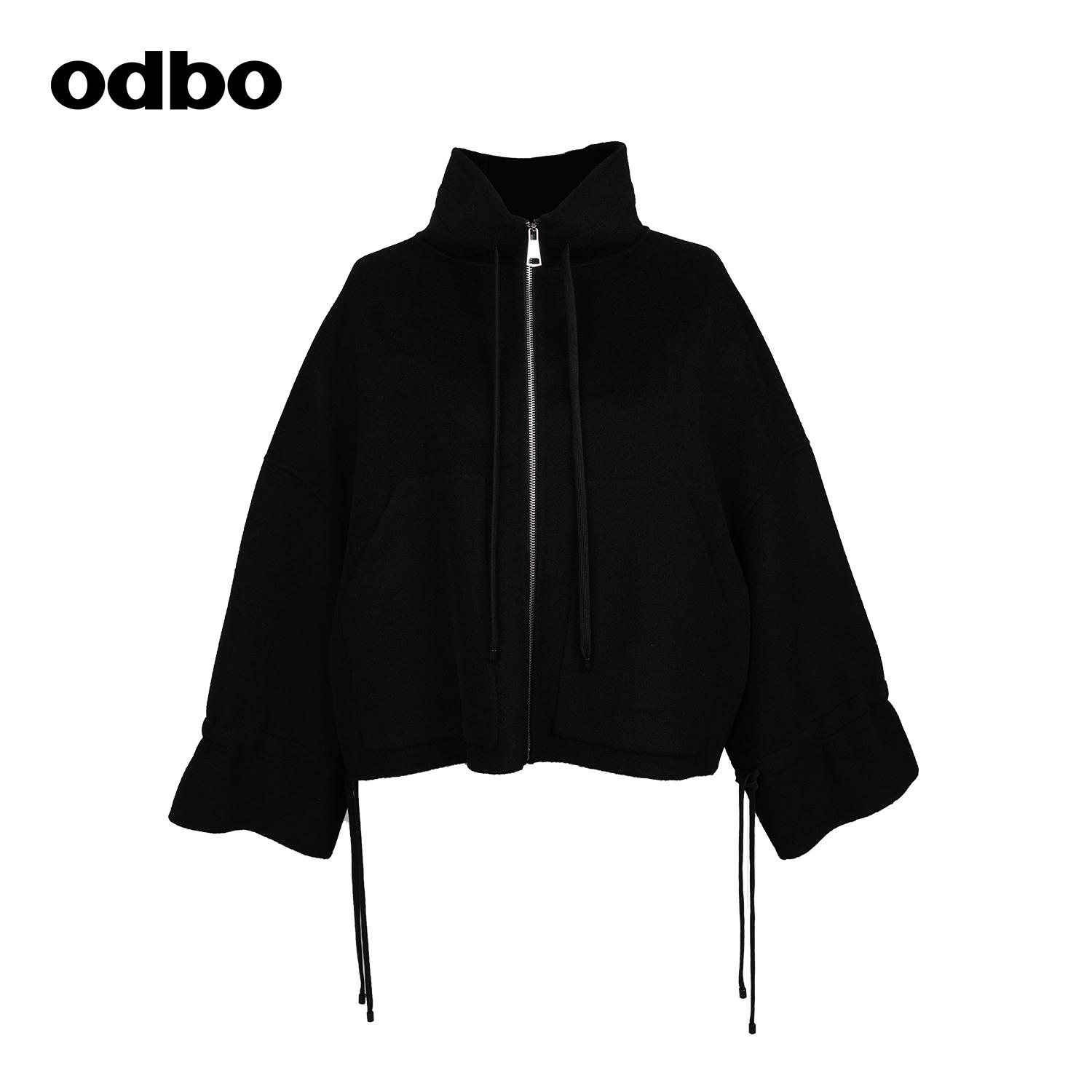 odbo/欧迪比欧 原创设计双面毛呢外套女短款秋冬新款绵羊毛大衣