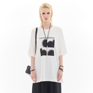 T恤女宽松大印花设计感休闲上衣 街头风打底短袖 odbo 欧迪比欧美式