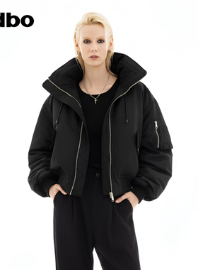 odbo欧迪比欧酷感风短款棉外套女秋冬保暖防寒拉链夹克上衣百搭