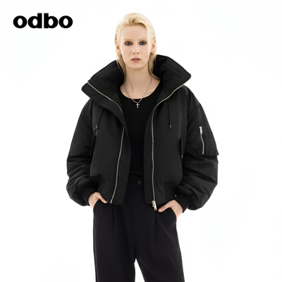 odbo欧迪比欧酷感风短款棉外套女秋冬保暖防寒拉链夹克上衣百搭