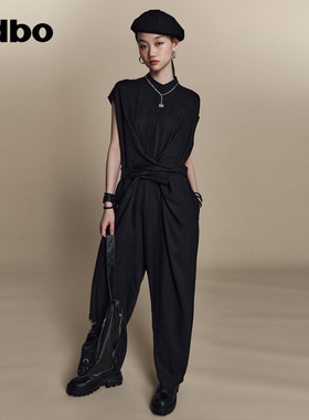 odbo/欧迪比欧 莱赛尔缎面连体衣套装女夏简约百搭无袖连体裤外穿