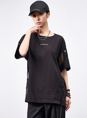 odbo/欧迪比欧网纱拼接短袖t恤女夏薄款宽松休闲上衣潮牌原创上衣