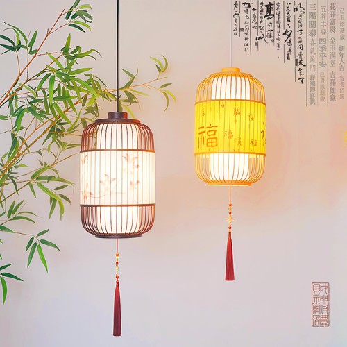 宋式美学新中式竹编灯笼吊灯餐饮店烧烤火锅店定制茶室禅意吊灯
