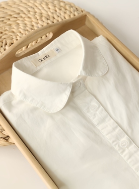 2026春季新款娃娃领纯棉白色衬衫女长袖学生内搭打底全棉衬衣上衣