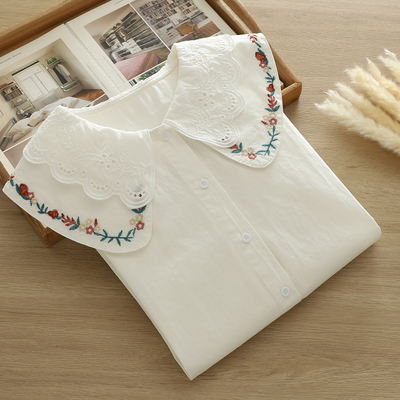 甜美娃娃领刺绣纯棉衬衫女