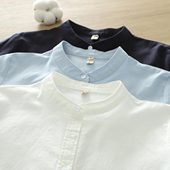 女长袖 秋新款 学院风通勤文艺纯棉小立领衬衫 简约宽松纯色打底衬衣