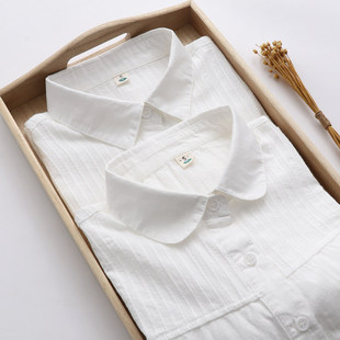 学生文艺拼接打底修身 2024秋季 女长袖 简约百搭纯棉白衬衫 衬衣 新款