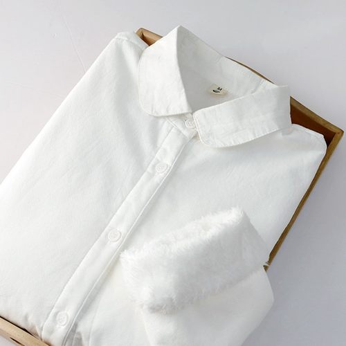 简约基础款加绒白衬衫女