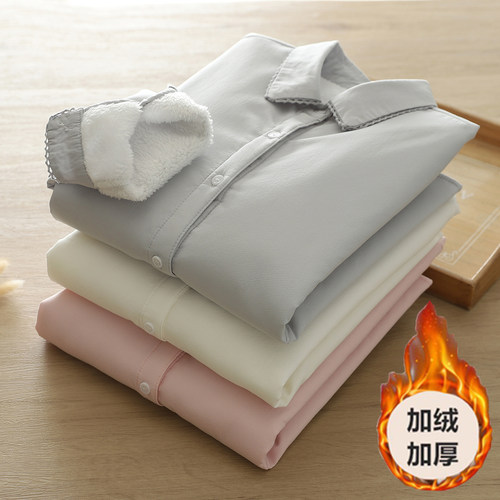 蕾丝花边加绒加厚衬衫女