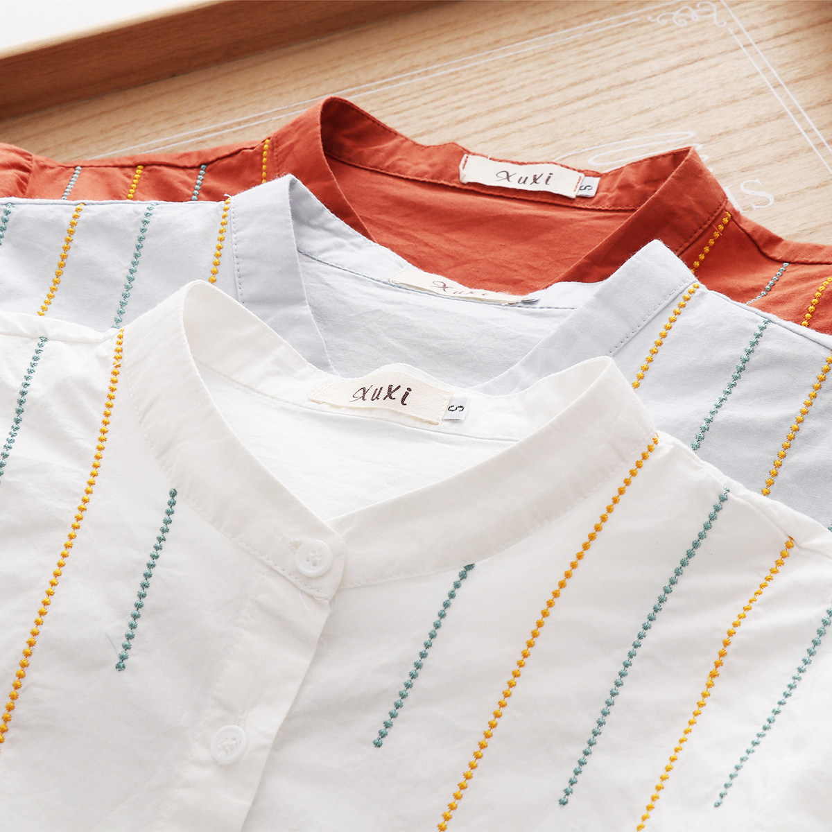 2025秋季新款刺绣文艺纯棉立领衬衫女长袖学生小清新百搭甜美衬衣