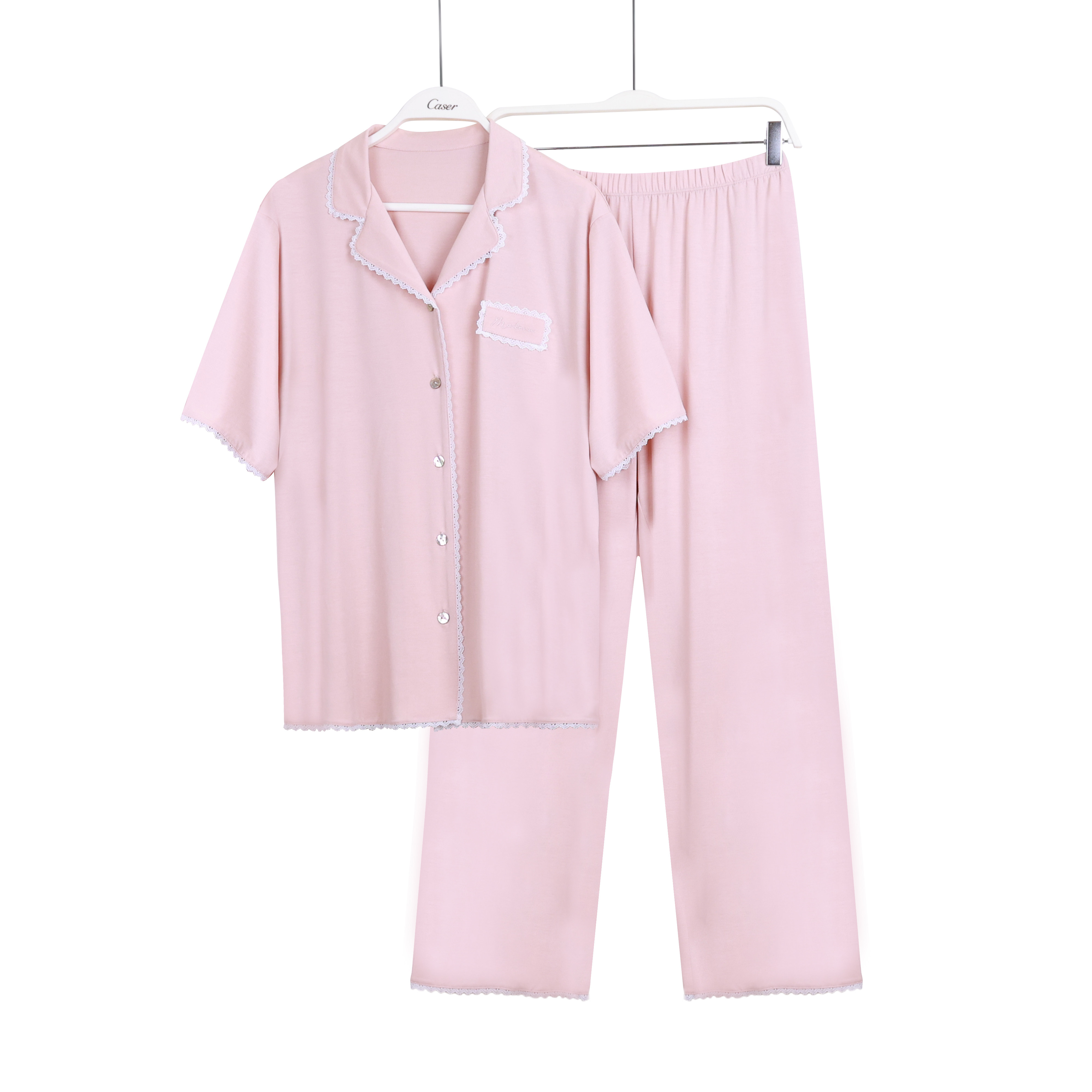 Caser凯撒女士空调棉西装领刺绣蕾丝家居服BN01-6866正品