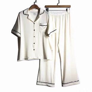 凯撒女士家居服短袖睡衣翻领蕾丝春夏天丝空调棉BM01-5839换季