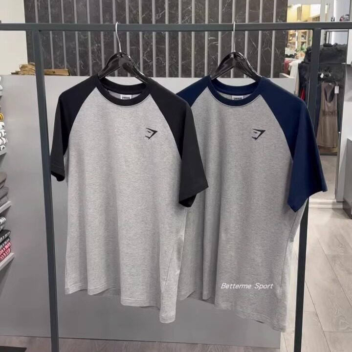 鲨鱼标刺绣撞色运动T恤