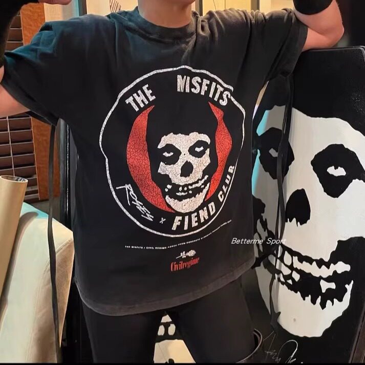 civilregime  Roses Fiend Club美式经典复古黑色超大T恤运动休闲