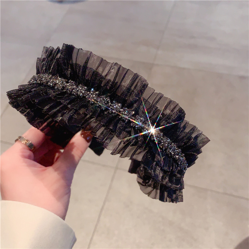 法式复古宽边娟纱水晶头箍发箍