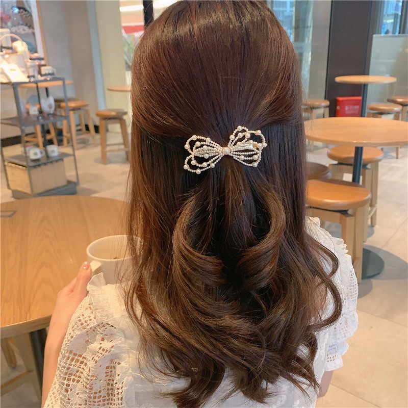 韩式甜美新款珍珠蝴蝶结发夹
