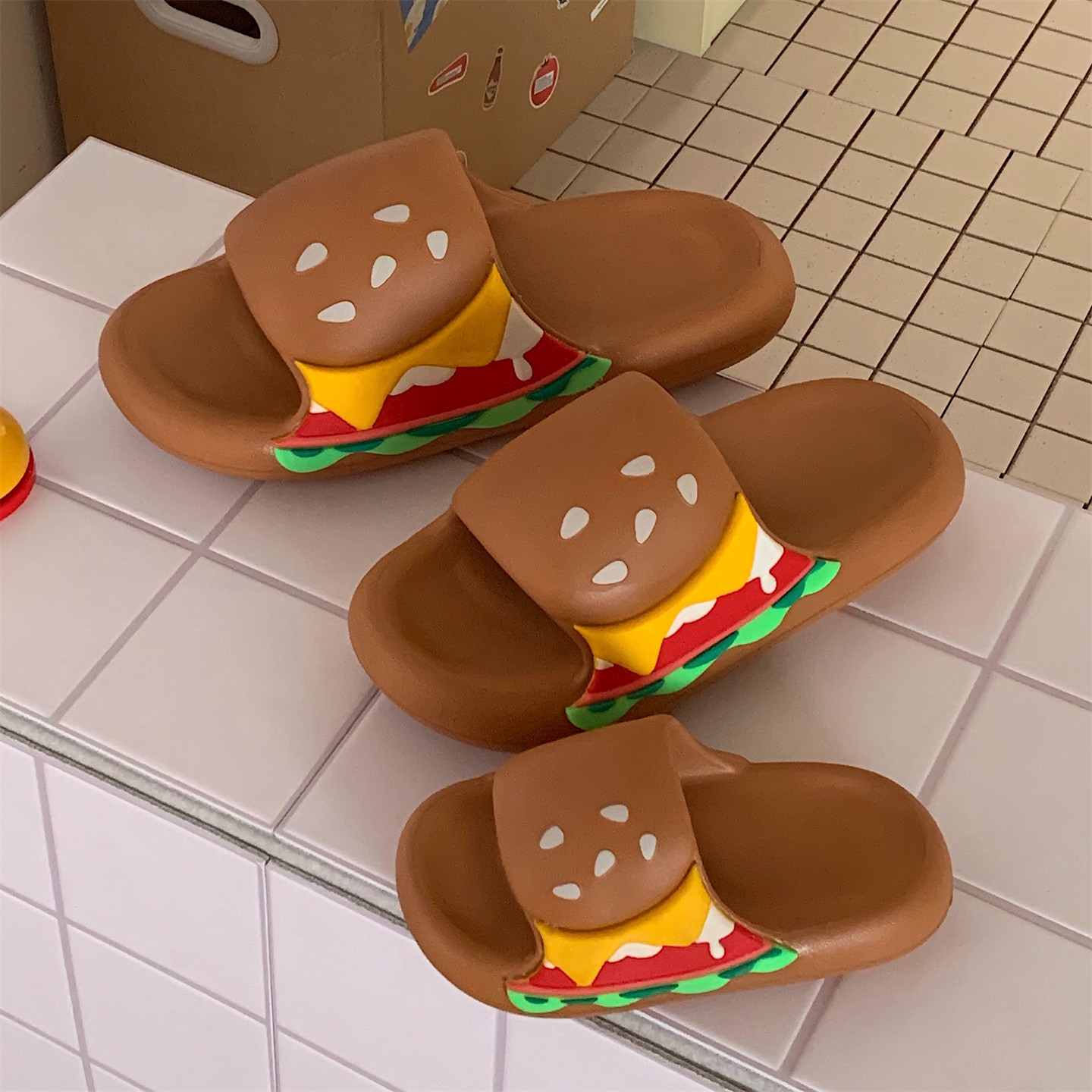 可爱趣味汉堡eva亲子一字拖鞋足弓厚底防滑男女夏季休闲儿童凉拖,居家布艺,居家亲子拖鞋,淘宝优惠券,粉丝福利购,淘宝优惠卷