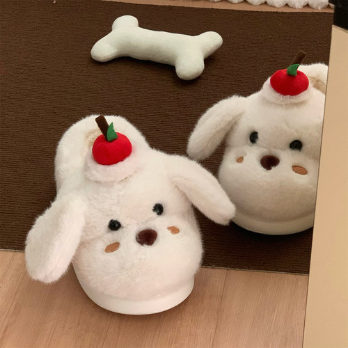 细细条防滑可爱苹果小狗棉拖鞋