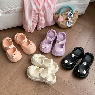 户外防滑百搭创意仙女风花朵包头凉鞋 女夏季 软底ins度假沙滩拖鞋