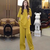 两件套 女2025夏季 微胖mm休闲套装 辣妈亮片闪闪高腰阔腿裤 欧货大码