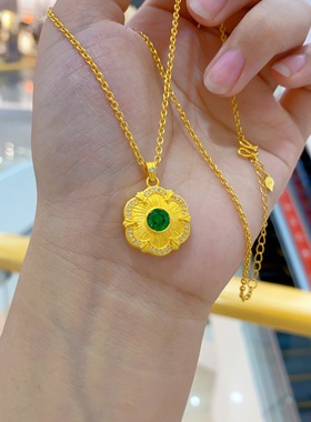 黄金包银项链女款素链精致六瓣花套链正品送妈妈礼物金项链25新款
