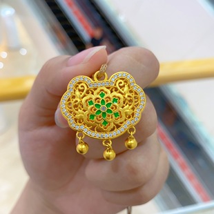 国金黄金吊坠金包银平安锁女款富贵花宝宝锁包挂坠高级福锁送礼物