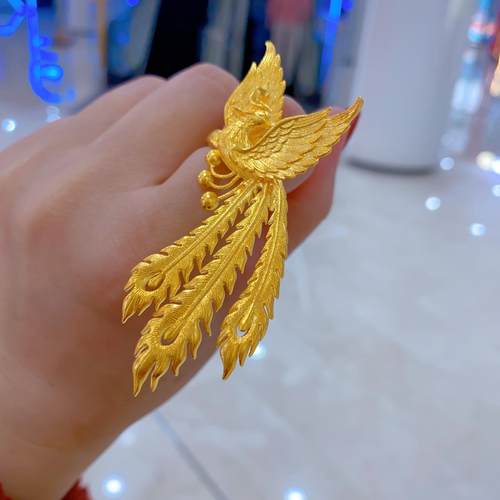 金包银戒指凤凰羽毛錾刻送老婆
