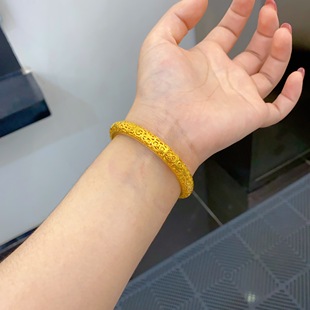 黄金包银手镯女款时尚气质款百搭轻奢镂空花丝如意凤尾手镯经典款