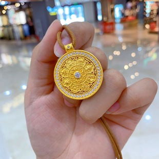 黄金包银吊坠女国金精致八宝罗盘项坠可转动轻奢镶钻款 送女友礼物