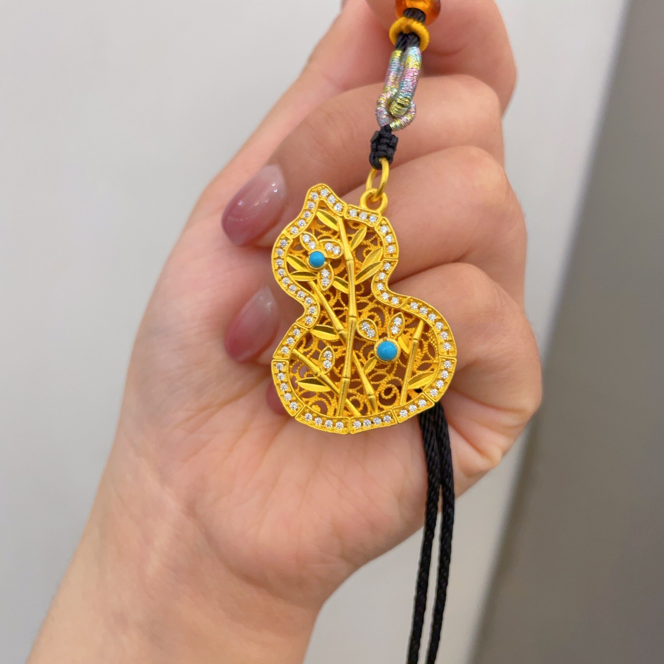 黄金包银吊坠女葫芦点钻竹节福禄双全吊坠金色新中式项坠节日礼物