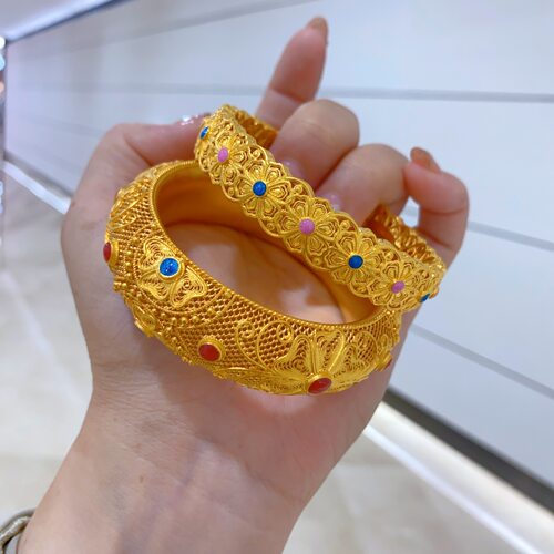 金包银手镯镂空花丝镯送老婆礼物