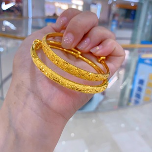 金包银手镯龙凤推拉手镯古法磨砂面可调节时尚大气送礼物结婚经典