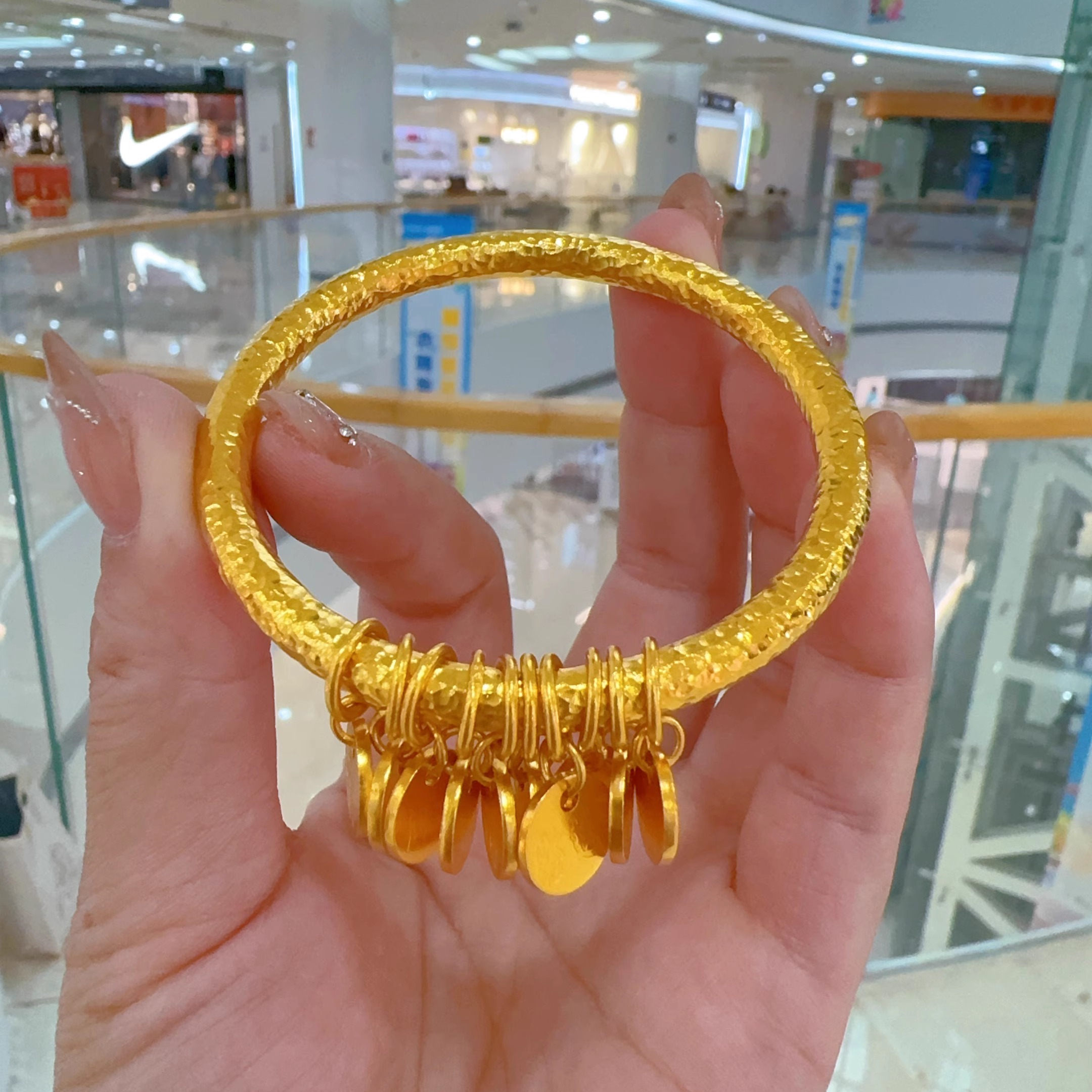 手镯九冠金包银锤纹手工女