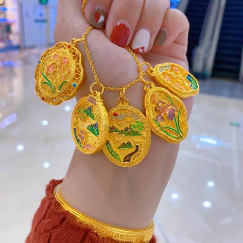 金包银吊坠女錾刻实心珐琅送老婆