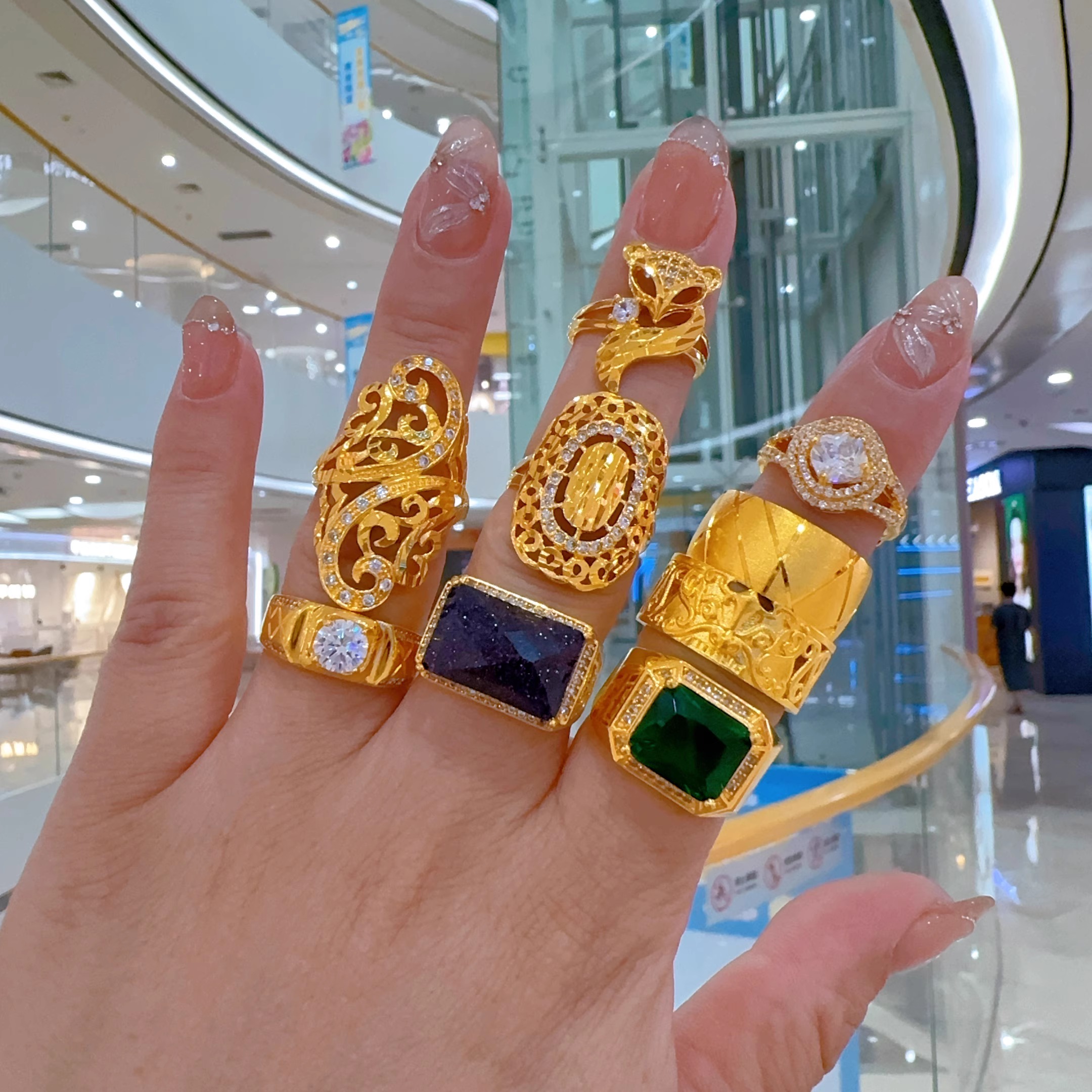 金包银戒指九冠镶钻男女
