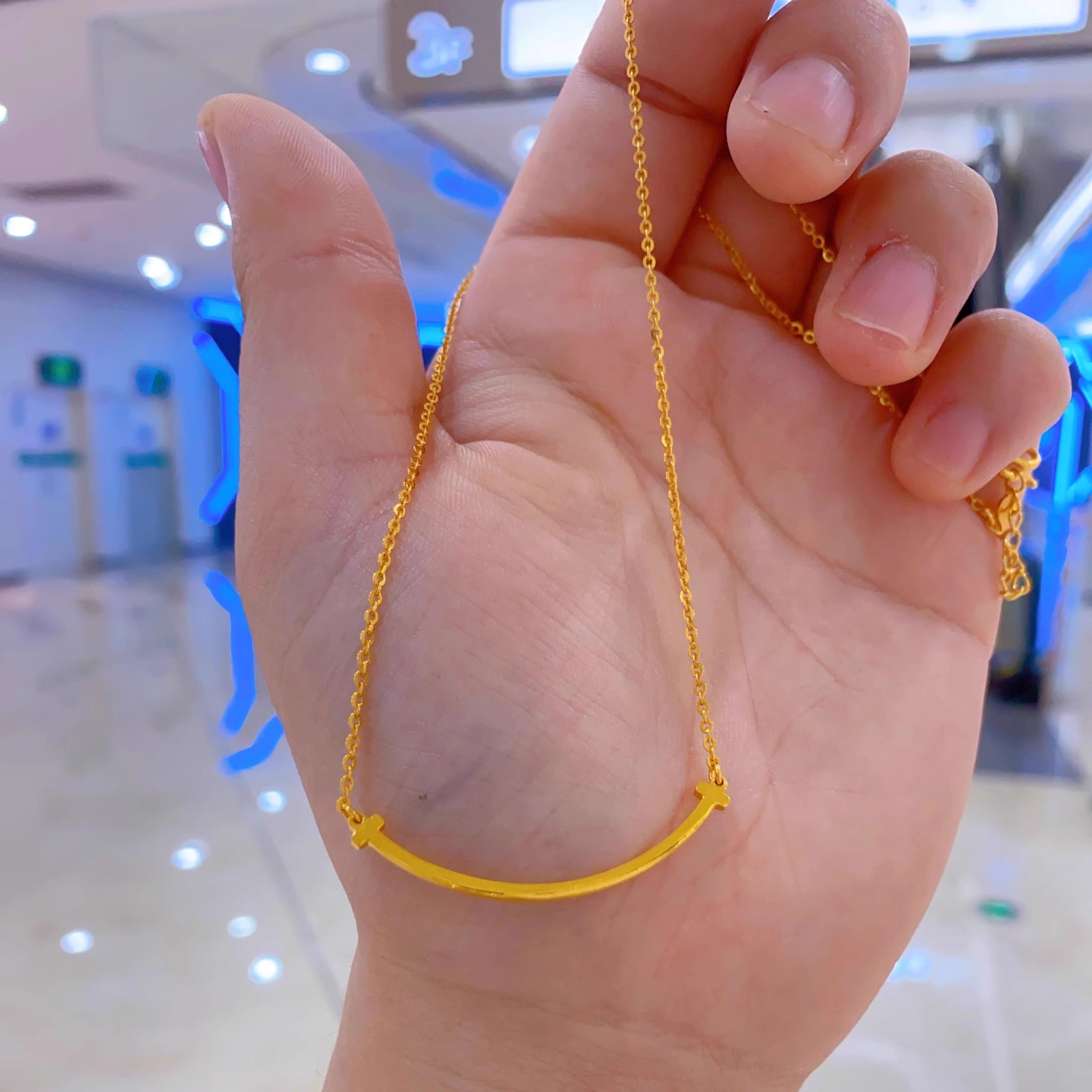 金包银项链新款微笑时尚素链女生轻奢锁骨链5G工艺套链表白送女友