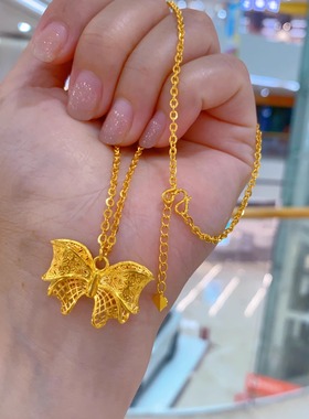 花丝蝴蝶结金包银项链