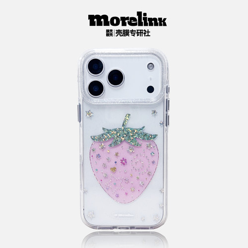 Morelink原创ins细闪粉色草莓iPhone17promax适用苹果16pro日韩可爱清新14pm/少女卡通17/防摔情侣全包保护壳