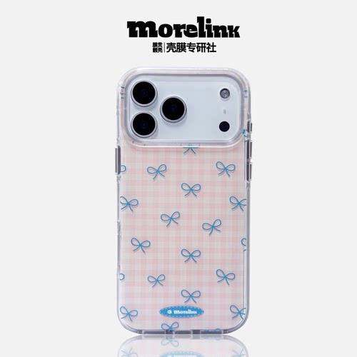 Morelink原创ins新款创意格子蝴蝶结iPhone17promax适用苹果16pro日韩风14pm/少女卡通16/防摔情侣全包保护壳