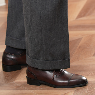 壹植鞋履皮鞋男婚礼正装商务头层牛皮英伦增高三接头牛津男士皮鞋