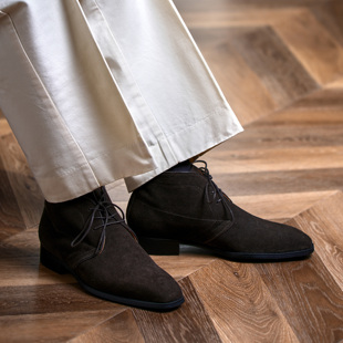 壹植鞋履切尔西靴男士反绒真皮靴增高英伦手工高帮复古男鞋马丁靴