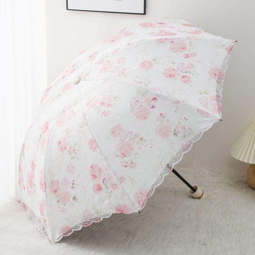 遮阳伞折叠蕾丝黑胶防晒晴雨两用