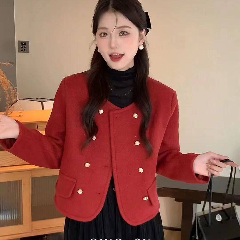 小个子短款毛呢外套女2023秋短外套